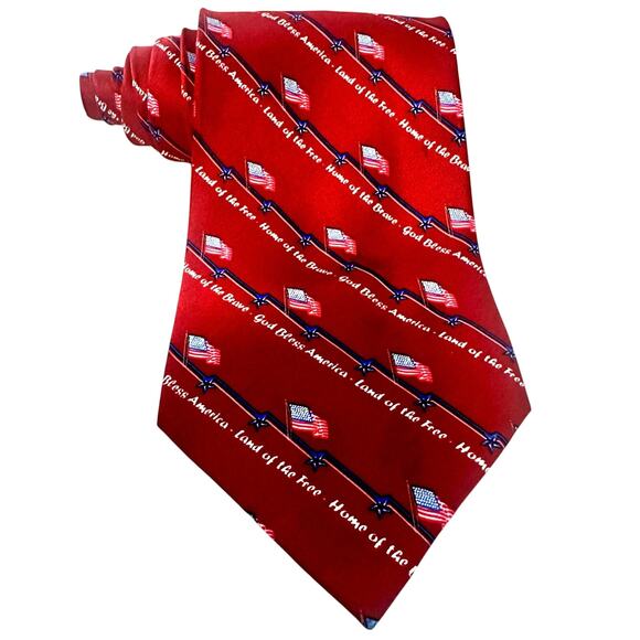 USA RED American Flag tie (GOD bless America, Land of the FREE) mint condition - Picture 1 of 7